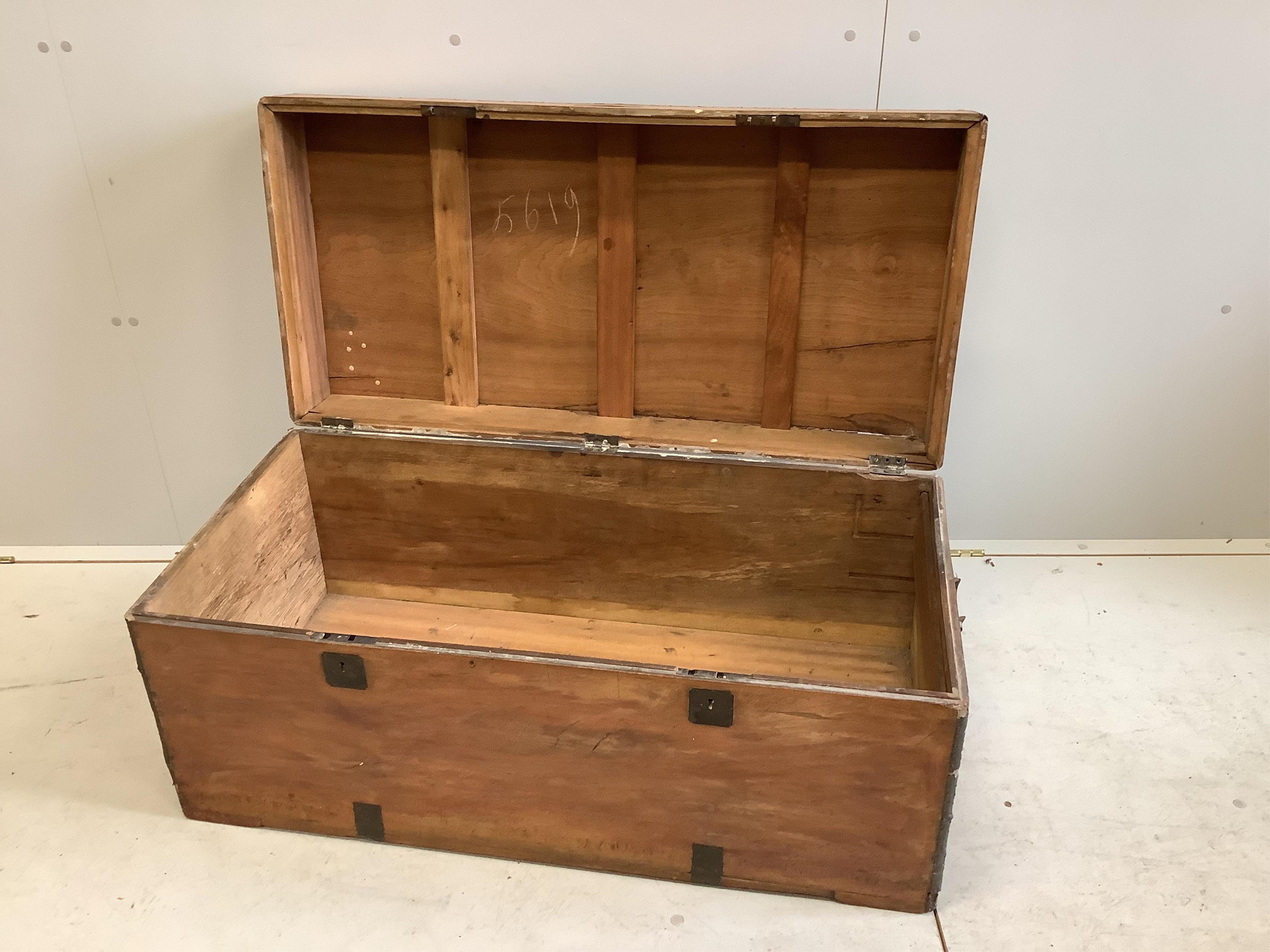 A Victorian oak and camphorwood brass bound trunk, width 100cm, height 46cm. Condition - fair to good